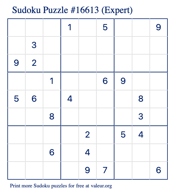 Free Printable Expert Sudoku Puzzle number 16613