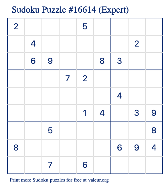 Free Printable Expert Sudoku Puzzle number 16614