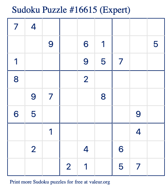 Free Printable Expert Sudoku Puzzle number 16615