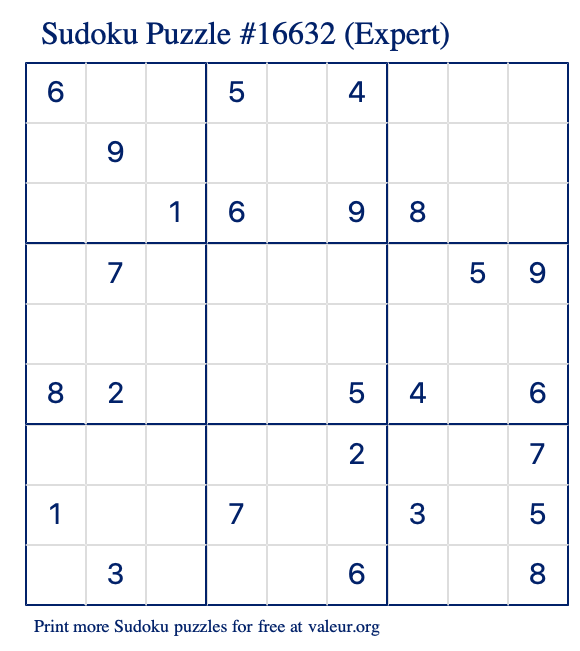 Free Printable Expert Sudoku Puzzle number 16632