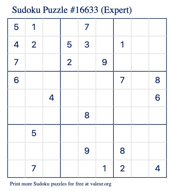 Free Printable Expert Sudoku Puzzle number 16633