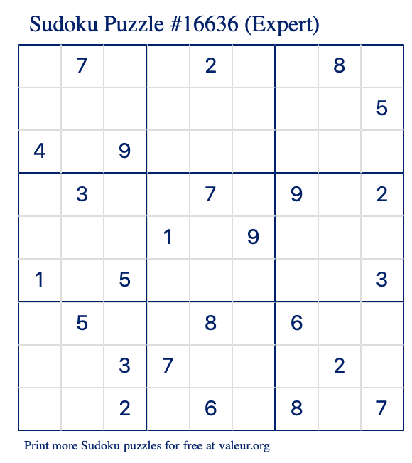 Free Printable Expert Sudoku Puzzle number 16636