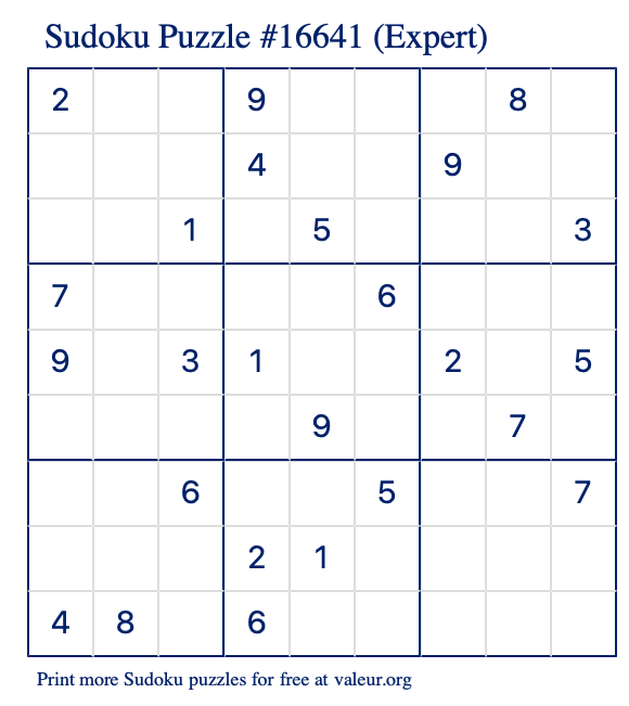 Free Printable Expert Sudoku Puzzle number 16641