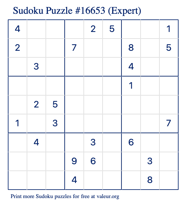 Free Printable Expert Sudoku Puzzle number 16653