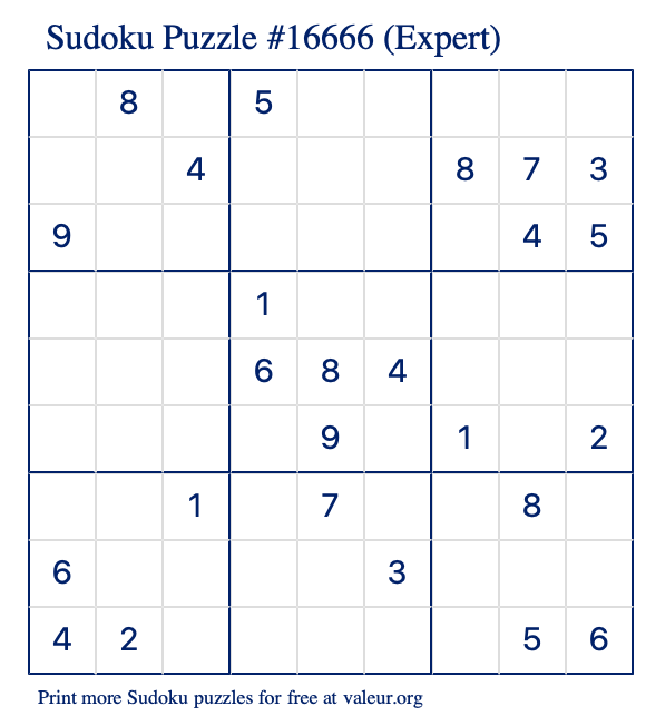 Free Printable Expert Sudoku Puzzle number 16666