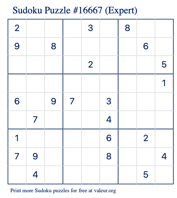 Free Printable Expert Sudoku Puzzle number 16667