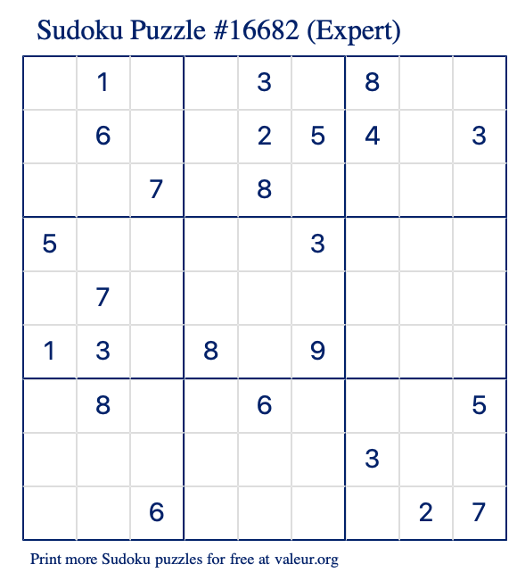 Free Printable Expert Sudoku Puzzle number 16682