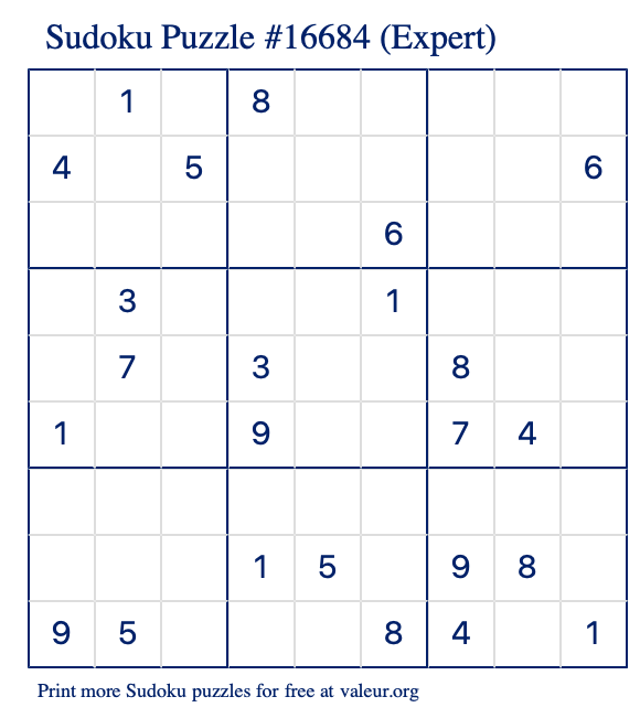 Free Printable Expert Sudoku Puzzle number 16684