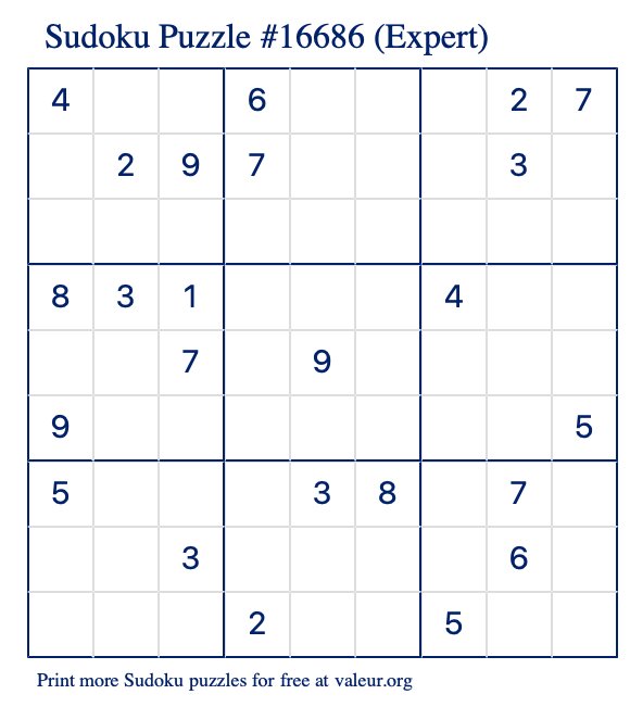 Free Printable Expert Sudoku Puzzle number 16686