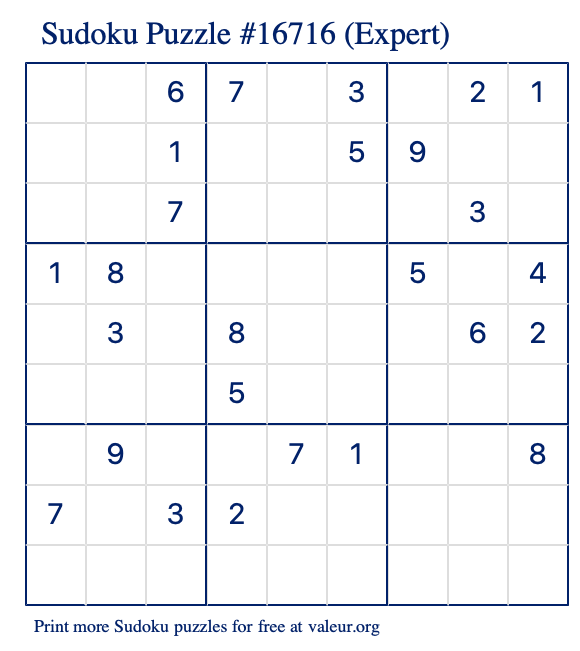 Free Printable Expert Sudoku Puzzle number 16716