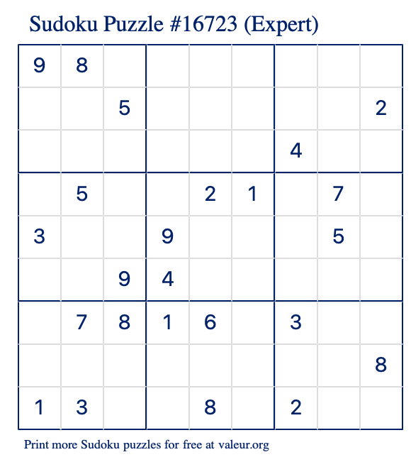 Free Printable Expert Sudoku Puzzle number 16723