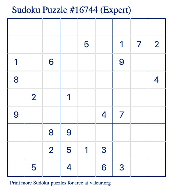 Free Printable Expert Sudoku Puzzle number 16744