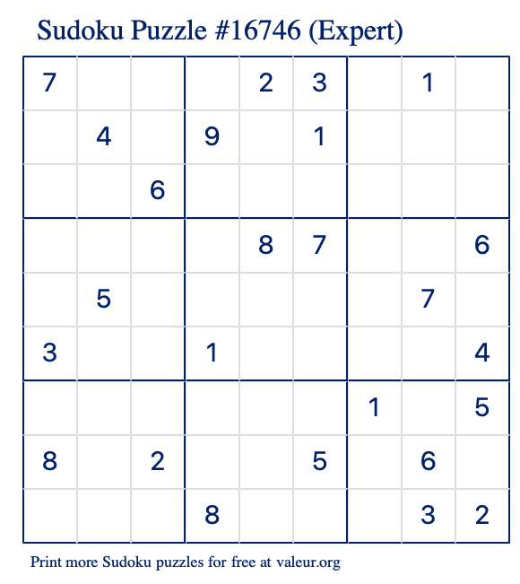 Free Printable Expert Sudoku Puzzle number 16746