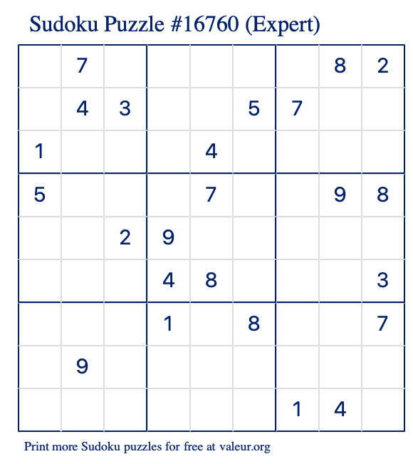 Free Printable Expert Sudoku Puzzle number 16760
