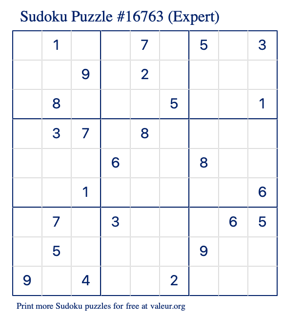 Free Printable Expert Sudoku Puzzle number 16763