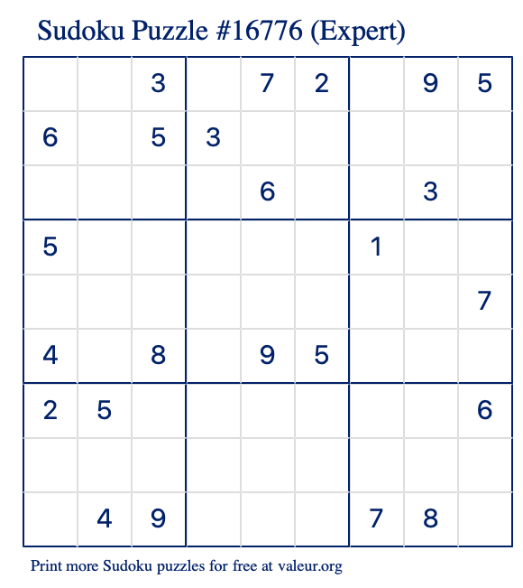 Free Printable Expert Sudoku Puzzle number 16776