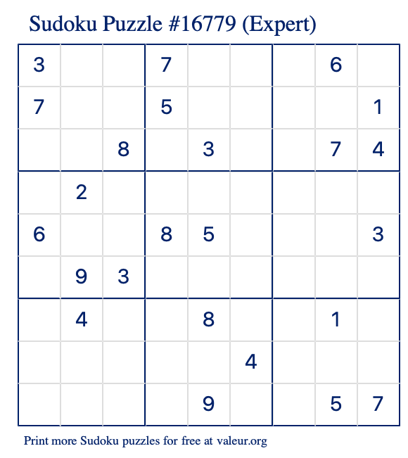 Free Printable Expert Sudoku Puzzle number 16779