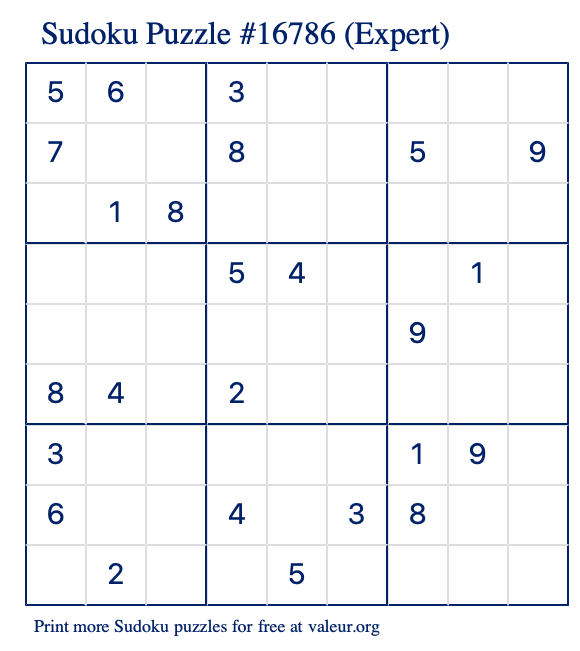 Free Printable Expert Sudoku Puzzle number 16786