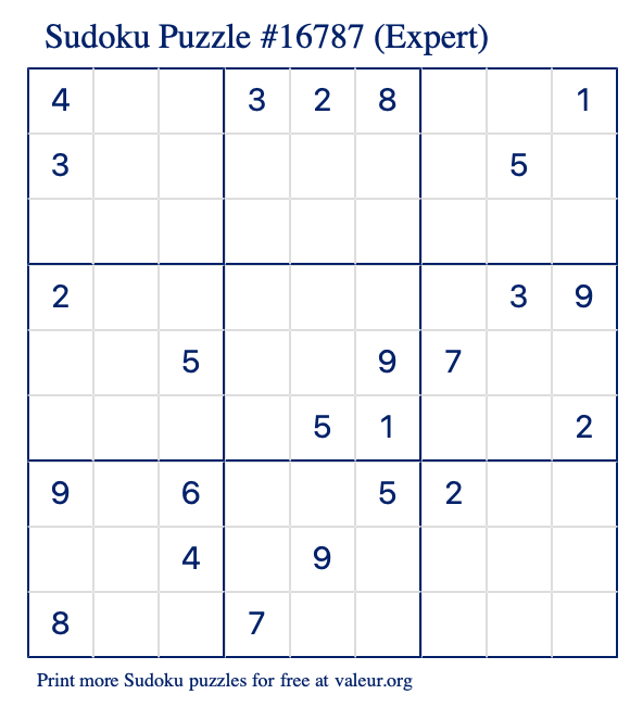 Free Printable Expert Sudoku Puzzle number 16787