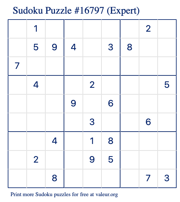 Free Printable Expert Sudoku Puzzle number 16797