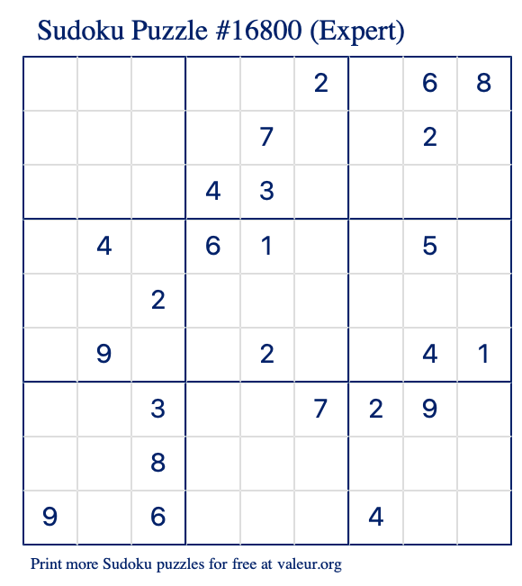 Free Printable Expert Sudoku Puzzle number 16800