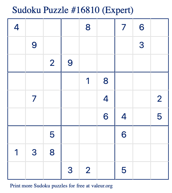 Free Printable Expert Sudoku Puzzle number 16810