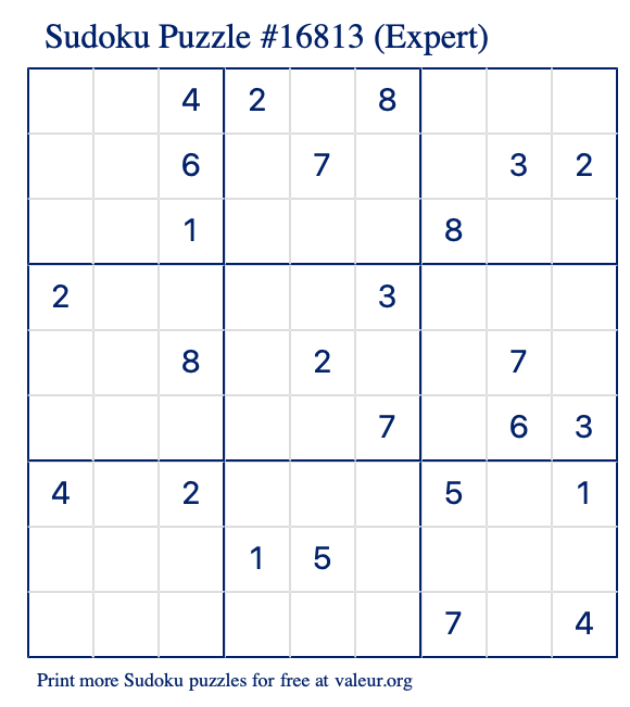 Free Printable Expert Sudoku Puzzle number 16813