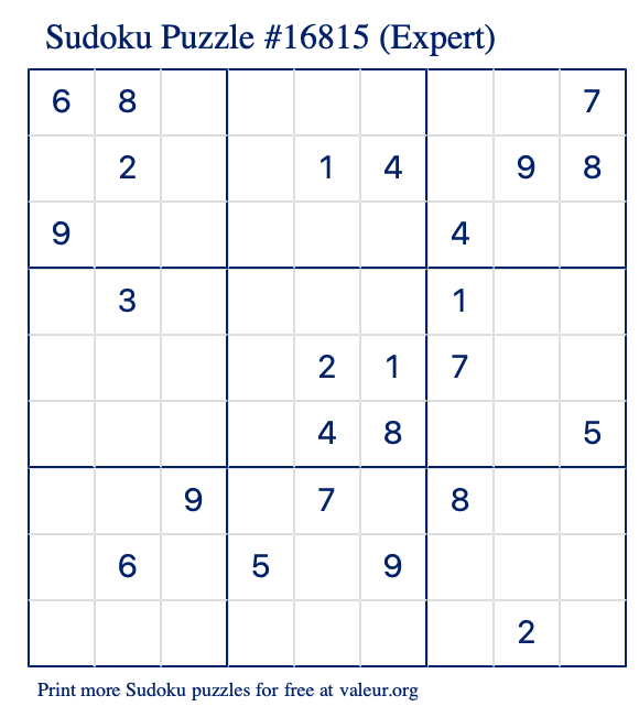 Free Printable Expert Sudoku Puzzle number 16815