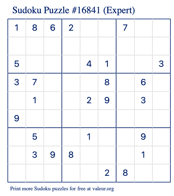Free Printable Expert Sudoku Puzzle number 16841