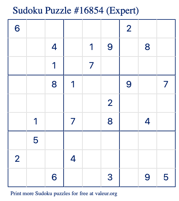 Free Printable Expert Sudoku Puzzle number 16854