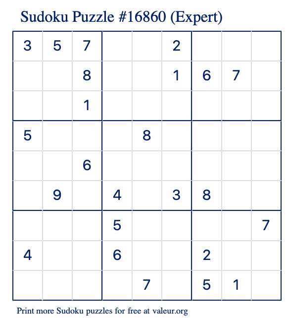 Free Printable Expert Sudoku Puzzle number 16860