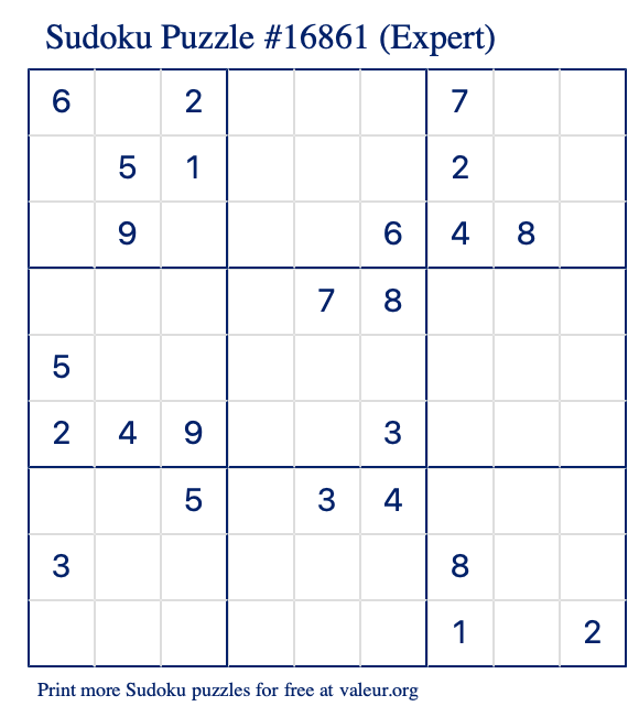 Free Printable Expert Sudoku Puzzle number 16861