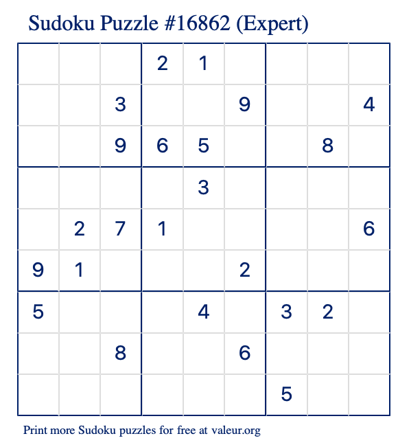 Free Printable Expert Sudoku Puzzle number 16862