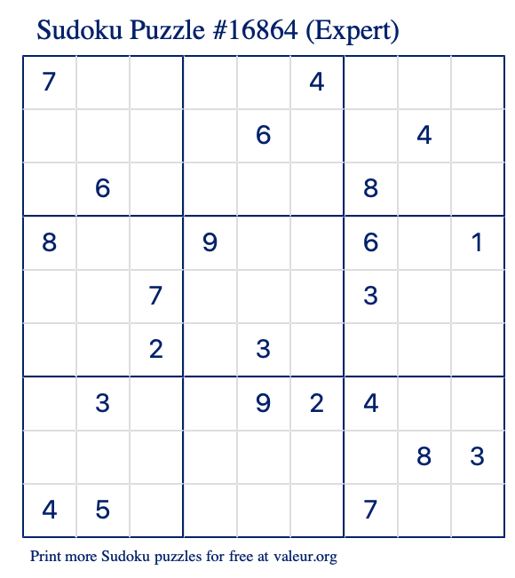 Free Printable Expert Sudoku with the Answer 16864