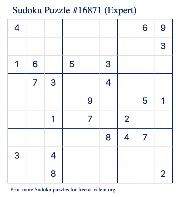 Free Printable Expert Sudoku Puzzle number 16871