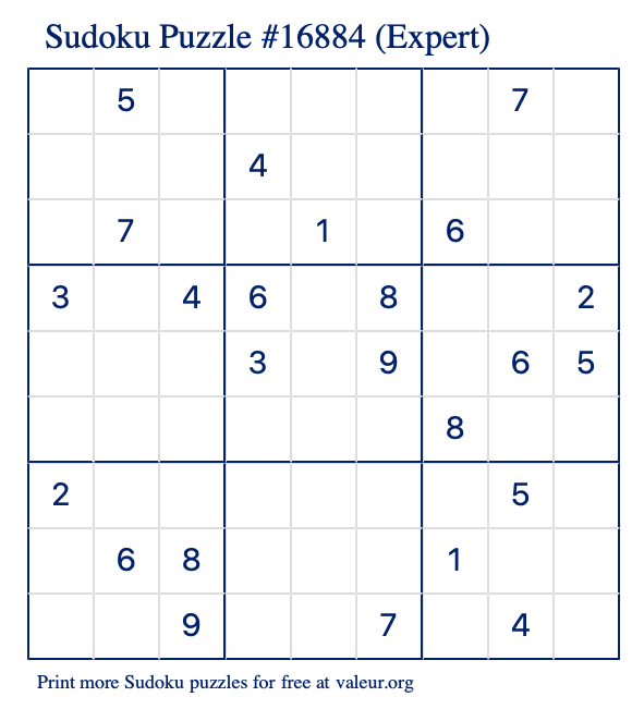 Free Printable Expert Sudoku Puzzle number 16884