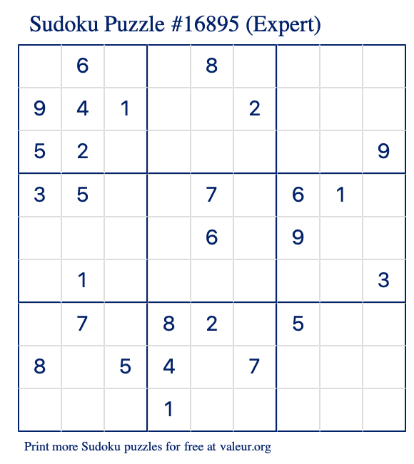 Free Printable Expert Sudoku Puzzle number 16895