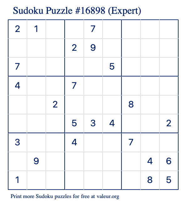 Free Printable Expert Sudoku Puzzle number 16898