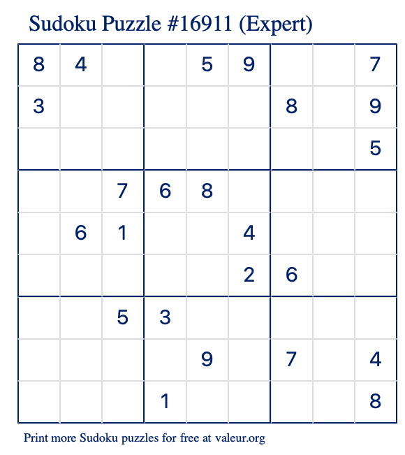 Free Printable Expert Sudoku Puzzle number 16911