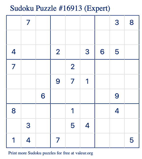 Free Printable Expert Sudoku Puzzle number 16913