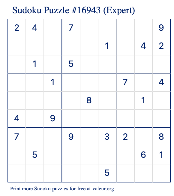 Free Printable Expert Sudoku Puzzle number 16943