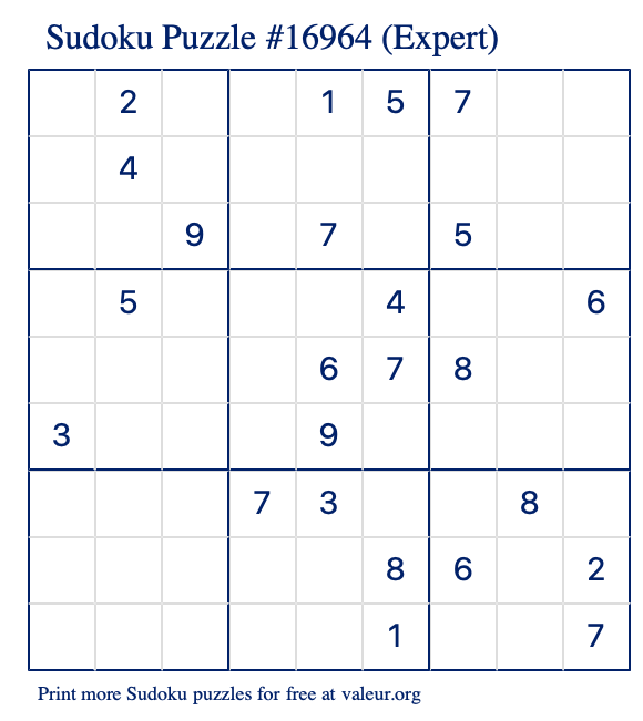 Free Printable Expert Sudoku Puzzle number 16964