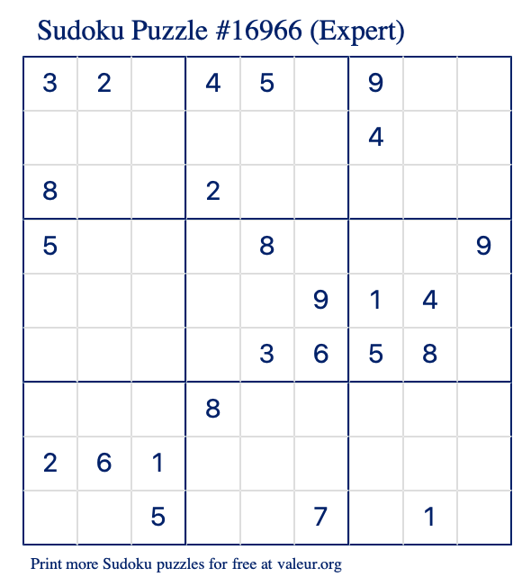 Free Printable Expert Sudoku Puzzle number 16966