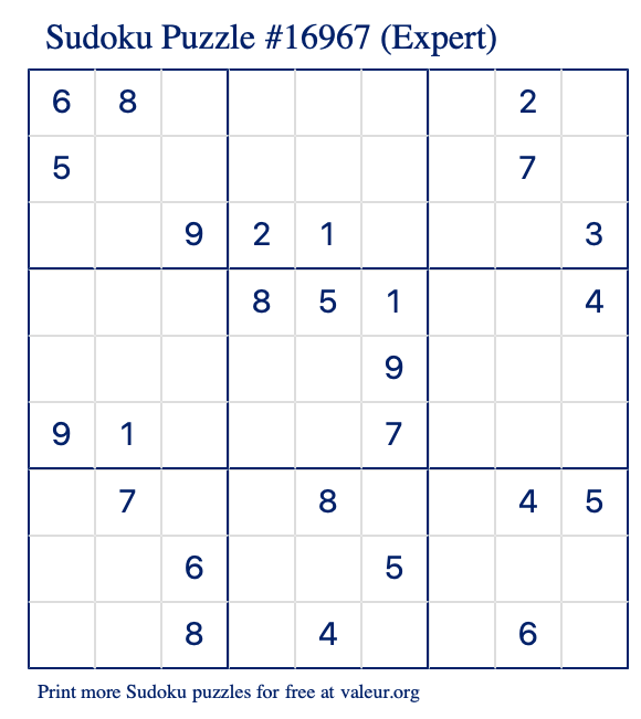 Free Printable Expert Sudoku Puzzle number 16967