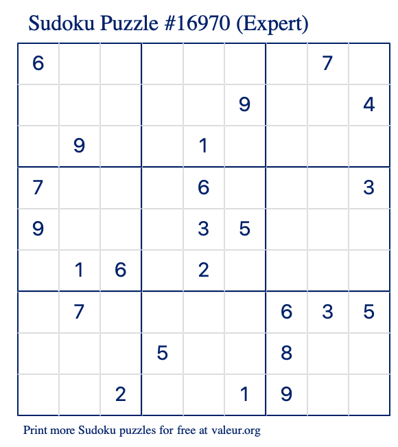 Free Printable Expert Sudoku Puzzle number 16970