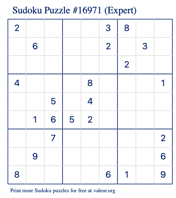 Free Printable Expert Sudoku Puzzle number 16971