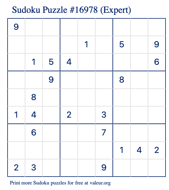 Free Printable Expert Sudoku Puzzle number 16978