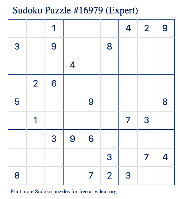 Free Printable Expert Sudoku Puzzle number 16979