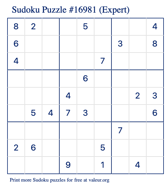 Free Printable Expert Sudoku Puzzle number 16981