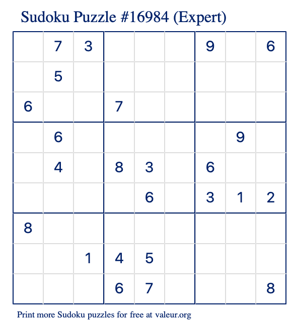 Free Printable Expert Sudoku Puzzle number 16984